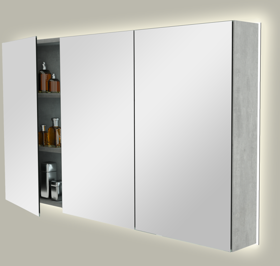 Storke Reflecta spiegelkast 130 x 75 cm beton donkergrijs met spiegelverlichting