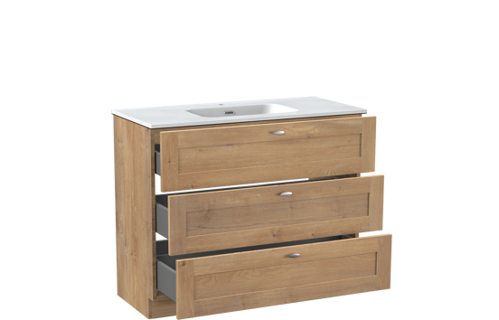Linie Classo meuble salle de bains à poser 100 x 46 cm chêne naturel avec Baro plan simple en porcelaine blanc mat