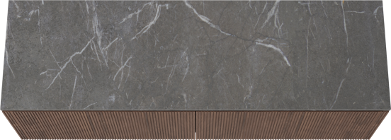 Balmani Eclips zwevend badkamermeubel 180 x 55 cm Amerikaanse notelaar met Stretto enkel of dubbel tablet in Pietra Grey marmer, Verticale symmetrische rechte ribbel
