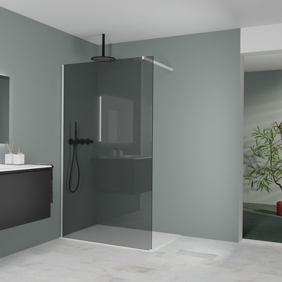 Balmani Modular inloopdouche: 120 x 200 cm, Rookglas met coating, Mat witte profielen