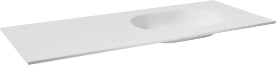 Balmani Tablo Oval plan vasque asymétrique à droite Solid Surface blanc mat 135 x 55 cm