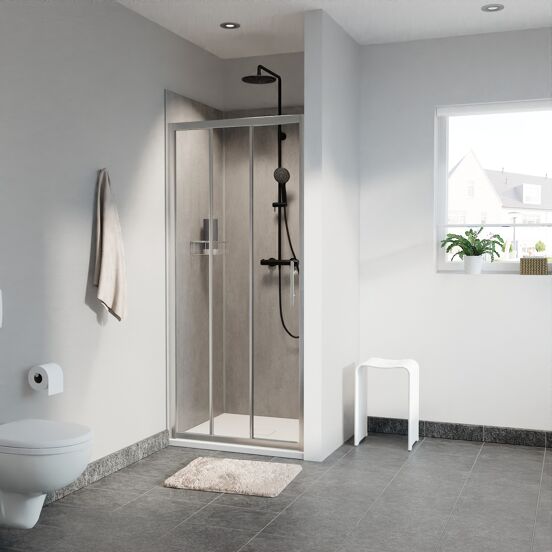 Linie Cadiz driedelige douche schuifdeur 80 cm x 190 cm Helder glas geborsteld chroom profiel
