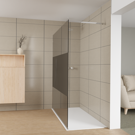 Balmani Modular douche à l'italienne: 180 x 200 cm, Verre fumé avec bande mate, Profil Chrome brillant
