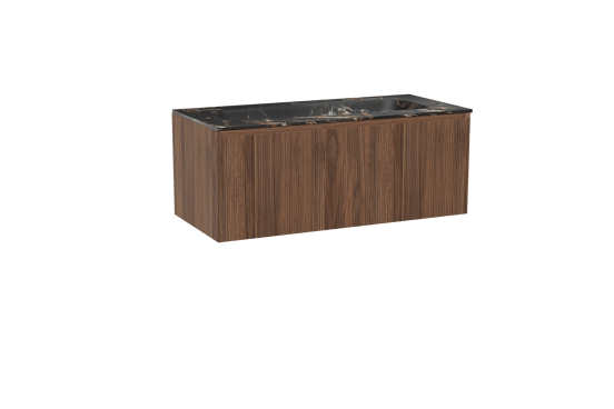 Balmani Fila hängendes Möbelstück Set: 120 x 55 cm, Nussbaum, mit Tablo Arcato Einzelwaschtisch für 2 Armaturenlöcher, Marmor, Portoro Gold, Vertikale symmetrische gerade Rippe