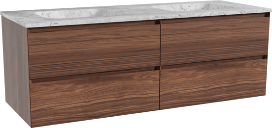 Balmani Mitra meuble salle de bains suspendu 150 x 55 cm noyer avec Tablo Arcato double vasque en marbre carrara