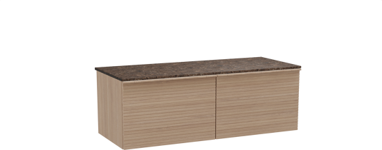 Balmani Forma hängendes Möbelstück Set: 135 x 55 cm, Naturbelassene Eiche, mit Stretto Einzel- oder Doppel Waschtischplatte, Marmor, Dark Emperador, Horizontale symmetrische gerade Rippe