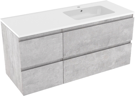 Linie Lado meuble salle de bains suspendu 120 x 46 cm béton gris foncé avec Vano vasque asymétrique droite en marbre composite blanc brillant