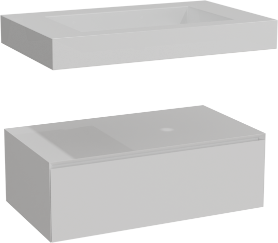 Balmani Mitra Elements zwevend badkamermeubel 90 x 55 cm mat wit met Modus enkele wastafel in solid surface mat wit