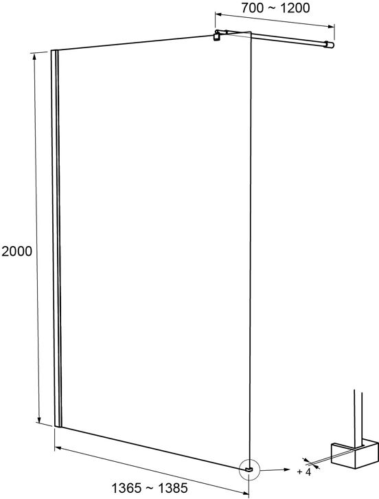 Linie Walk-In inloopdouche 140 x 200 cm helder glas mat zwart profiel