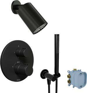 Blaufoss Smartbox Round thermostat-armatur Unterputz Regendusche-System mit Kopfbrause 14 x 9 cm schwarz matt