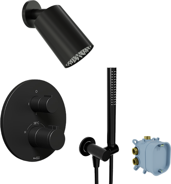 Blaufoss Smartbox Round robinet thermostatique Set de douche pluie encastré avec douche de tête 14 x 9 cm noir mat