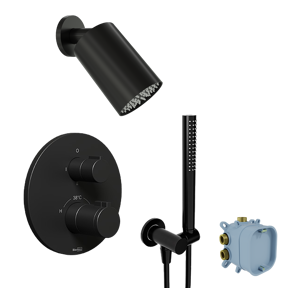 BLAUFOSS Smartbox Round thermostatische kraan Inbouw regendoucheset met regendouchekop 14 x 9 cm mat zwart