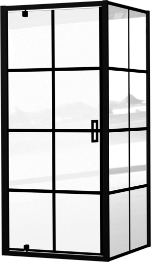 Luca Varess Vidor paroi d'angle avec porte pivotante et paroi latérale fixe 90 x 90 cm verre Square profil noir mat