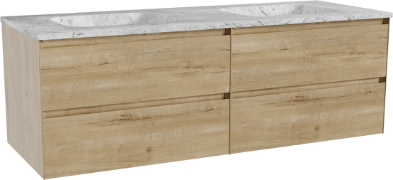 Balmani Mitra meuble salle de bains suspendu 150 x 55 cm chêne brut avec Tablo Arcato double vasque en marbre carrara