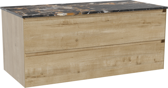 Balmani Mitra meuble salle de bains suspendu 120 x 55 cm chêne brut avec Stretto tablette simple en marbre portoro gold