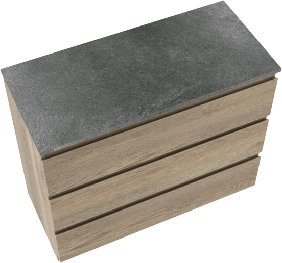 Linie Lado staand badmeubel 100 x 46 cm grijs eiken met Lado enkel of dubbel wastafelblad in melamine grijze leisteen