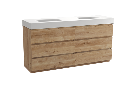Balmani Lucida meuble salle de bains à poser 180 x 55 cm chêne brut avec Arcato double vasque en solid surface blanc mat