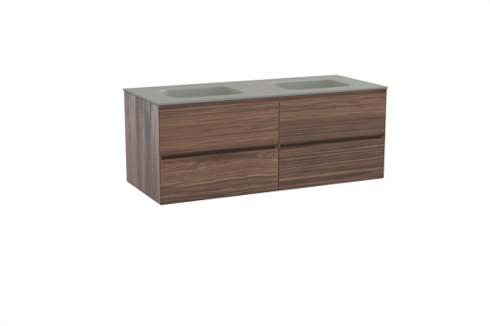 Balmani Mitra zwevend badmeubel 135 x 55 cm notenhout met Tablo Arcato dubbele wastafel in solid surface steengrijs