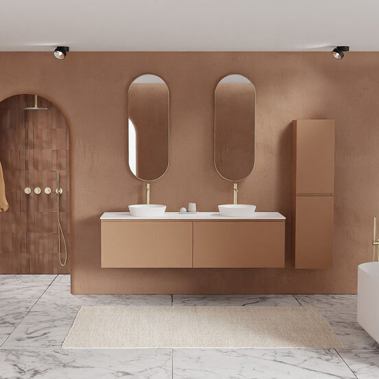 Balmani Sfera hängendes Möbelstück Set: 180 x 55 cm, Cotto, mit Stretto Einzel- oder Doppel Waschtischplatte, Solid Surface Weiß matt