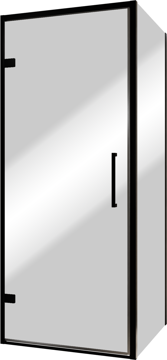 Balmani Senses Design douche en coin avec porte pivotante à gauche et paroi latérale fixe, 90 x 100 cm, Miroir Reflex, Profil noir