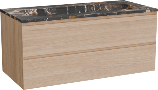 Balmani Mitra meuble salle de bains suspendu 120 x 55 cm chêne naturel avec Tablo Arcato lavabo simple pour 2 trous de robinet en marbre portoro gold