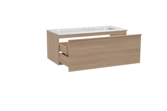 Balmani Forma zwevend badkamermeubel 120 x 55 cm natuur eik met Tablo Arcato enkele wastafel in marmer carrara, Horizontale symmetrische rechte ribbel