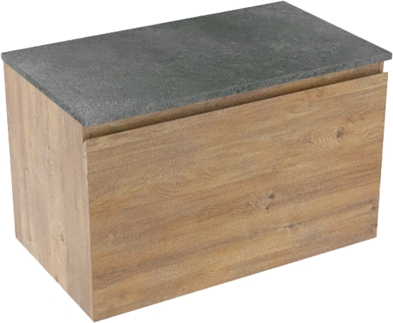 Linie Lado hängendes Möbelstück Set: 80 x 46 cm, Naturbelassene Eiche, mit Lado Einzel Waschtischplatte, Melamin Schiefergrau