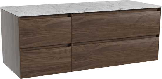 Balmani Mitra meuble salle de bains suspendu 135 x 55 cm noyer américain avec Stretto tablette simple ou double en marbre carrara