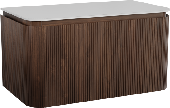 Balmani Moon meuble salle de bains suspendu 100 x 55 cm noyer américain avec Moon tablette simple en solid surface blanc mat, Nervure droite symétrique verticale
