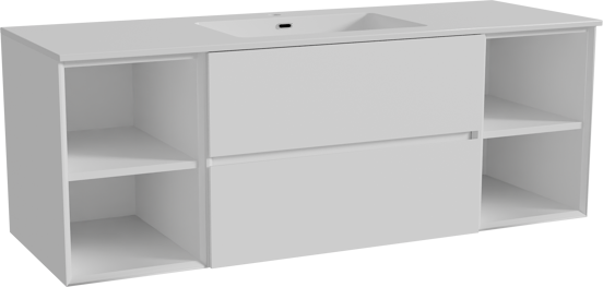 Storke Edge zwevend badmeubel 145 x 52 cm mat wit met Diva enkele wastafel in composietmarmer hoogglans wit