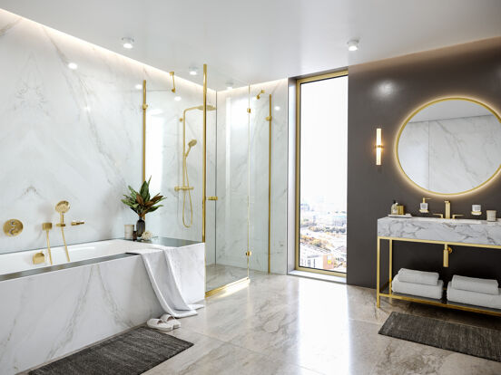Hansgrohe Raindance Select S240 thermostatische kraan regendoucheset glanzend goud