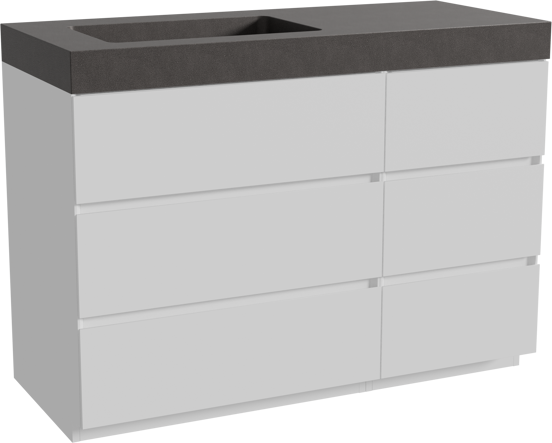 Storke Edge staand badmeubel 120 x 52 cm mat wit met Scuro High asymmetrisch linkse wastafel in kwarts mat zwart