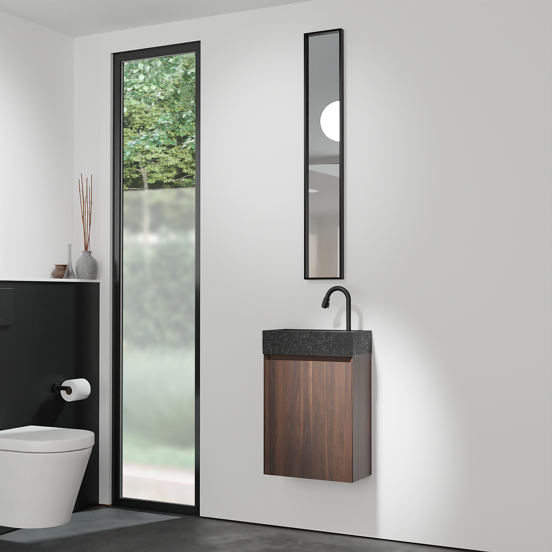 Balmani Mitra meuble wc suspendu 42 x 21 cm noyer américain avec Dama plan vasque en granite doux