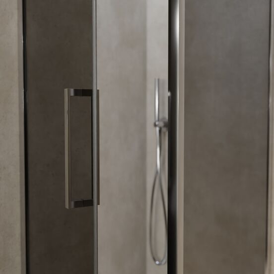 Balmani Senses Design douchehoek met linkse draaideur en vaste zijwand, 90 x 90 cm, Rookglas, Chroom profielen, met coating