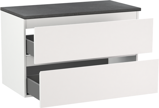 Linie Lado meuble salle de bains suspendu 90 x 46 cm blanc mat avec Lado tablette simple en mélaminé ardoise gris