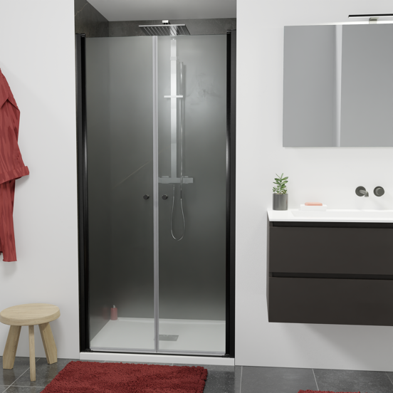 Luca Varess Kuresa douche pendeldeur 100 x 200 cm helder glas mat zwart profiel