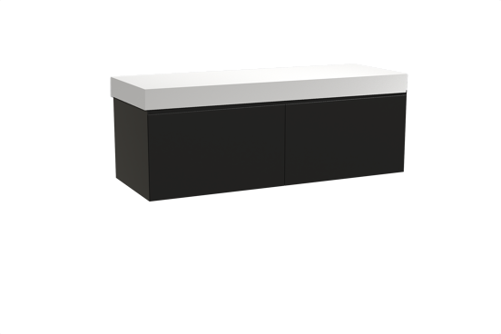 Balmani Idra zwevend badkamermeubel 150 x 55 cm mat zwart met Dominus enkel of dubbel tablet in solid surface mat wit