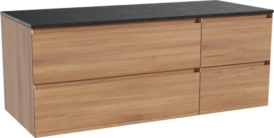 Balmani Mitra meuble salle de bains suspendu 135 x 55 cm teck avec Stretto tablette simple ou double en granit noir