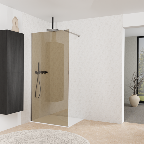 Balmani Modular douche à l'italienne: 100 x 200 cm, Verre bronze, avec coating, Profil Brushed Inox