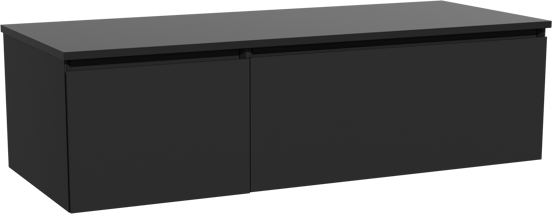 Storke Edge zwevend badkamermeubel 130 x 52 cm mat zwart met Panton enkel of dubbel tablet in gepoedercoate mdf mat zwart
