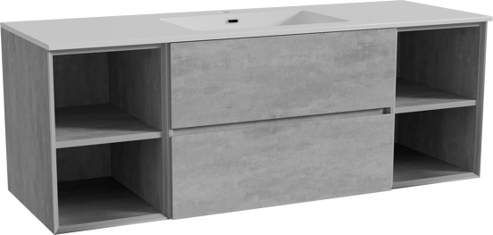 Storke Edge zwevend badmeubel 145 x 52 cm beton donkergrijs met Diva enkele wastafel in composietmarmer hoogglans wit