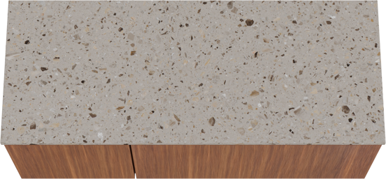 Balmani Sfera zwevend badkamermeubel 135 x 55 cm amerikaanse notelaar met Stretto enkel of dubbel tablet in terrazzo greige terrazzo