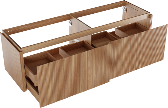 Balmani Eclips meuble sous-lavabo suspendu 180 x 55 cm Teck 4 tiroirs Nervure sym. vert.