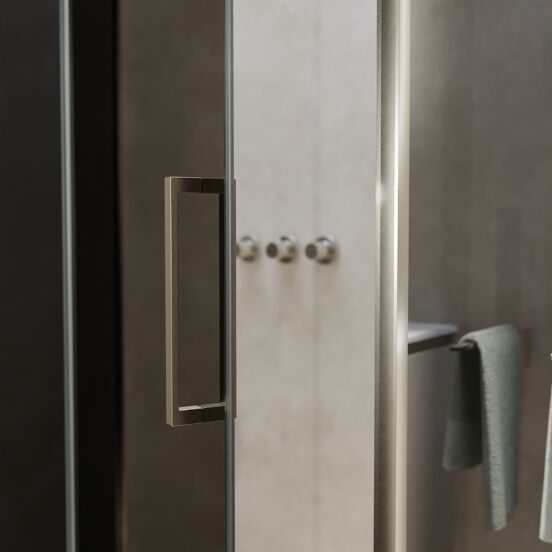 Balmani Senses Design douchehoek met linkse draaideur en vaste zijwand, 140 x 90 cm, Rookglas, Brushed CoolMetal profielen