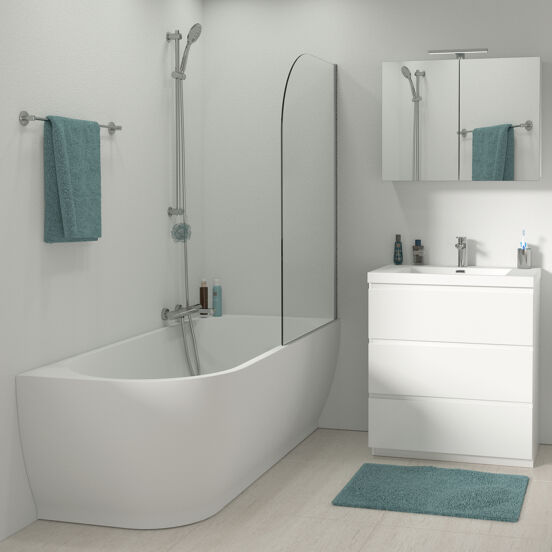 Linie Paulo baignoire d'angle droite double 180 x 80 cm acrylique blanc mat