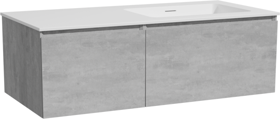 Storke Edge zwevend badkamermeubel 110 x 52 cm beton donkergrijs met Mata asymmetrisch rechtse wastafel in solid surface mat wit