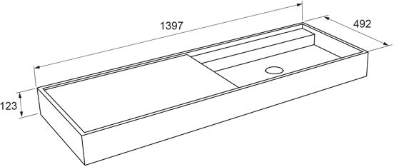 Balmani Cubo asymmetrisch rechtse wastafel verzoete graniet 140 x 49 cm