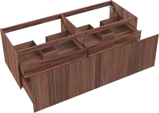 Balmani Fila hängender Waschbeckenunterschrank: 150 x 55 cm, Nussbaum, Furnierholz, 4 Schubladen