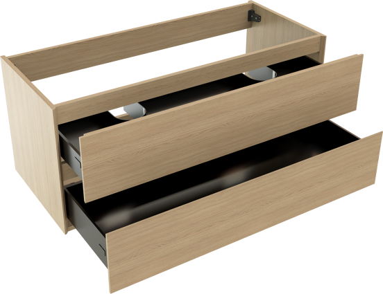Storke Edge zwevende wastafelonderkast 120 x 52 cm natuur eik 2 lades 2 sifonuitsparingen
