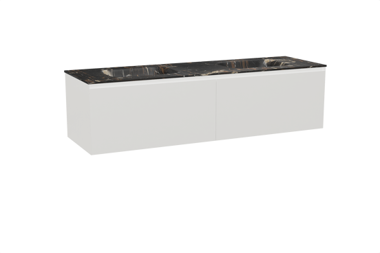 Balmani Idra zwevend badkamermeubel 180 x 55 cm mat wit met Tablo Arcato dubbele wastafel in marmer portoro gold